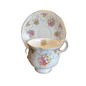 Vintage Queen's Rosina China Anemone Tea Cup Saucer England Bone China Footed